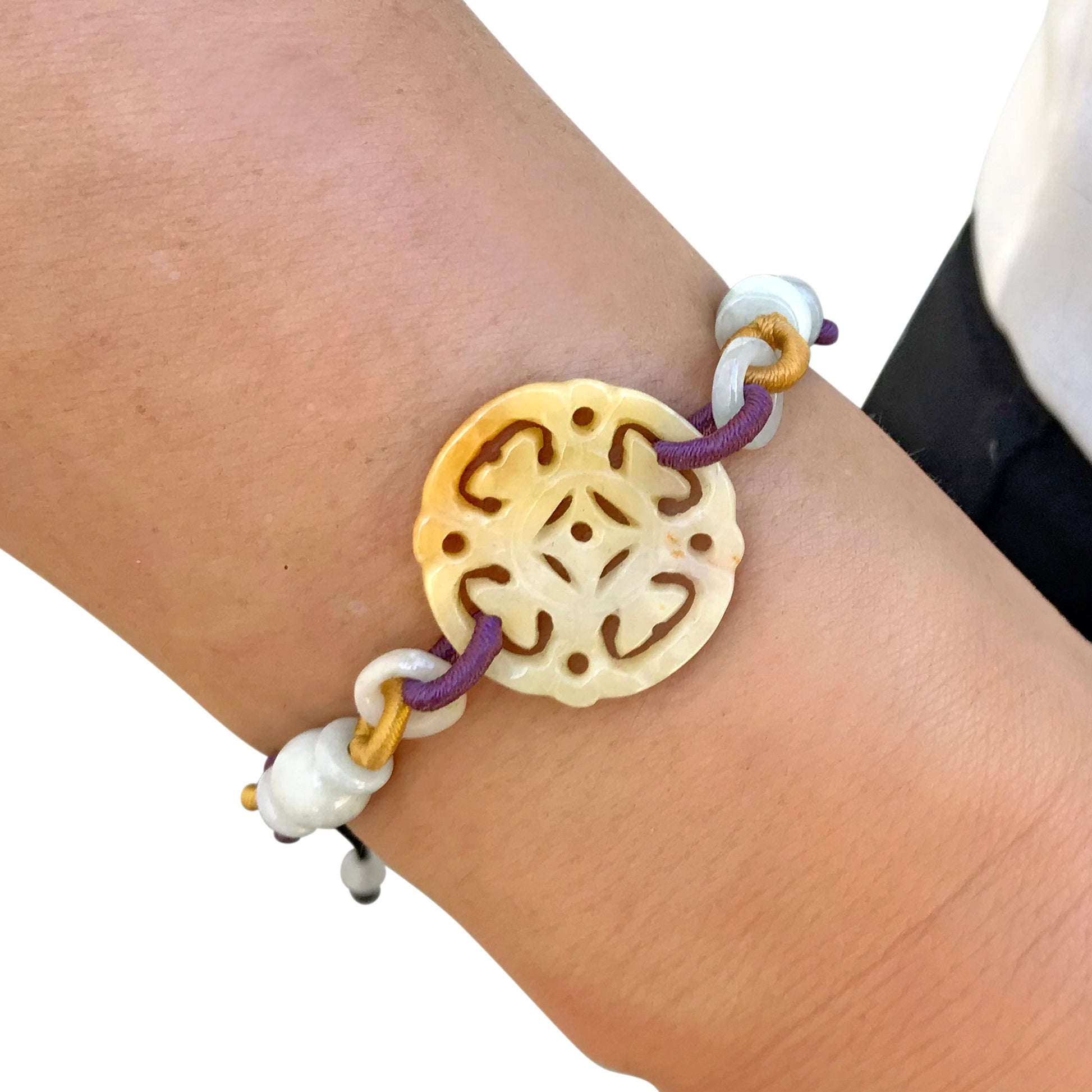 Unlock the Power of Ancient Chinese Coins with This Jade Bracelet made with Brown Cord