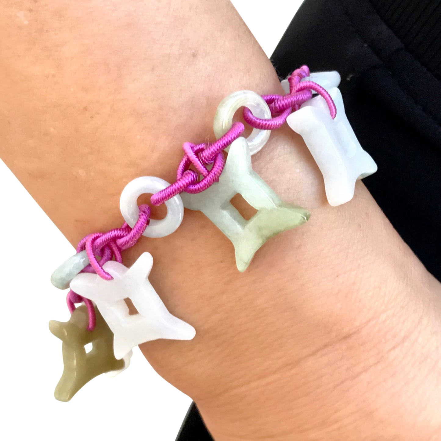 Wear the Power of Gemini Astrology Jade Bracelet Around Your Wrist made with Lavender Cord