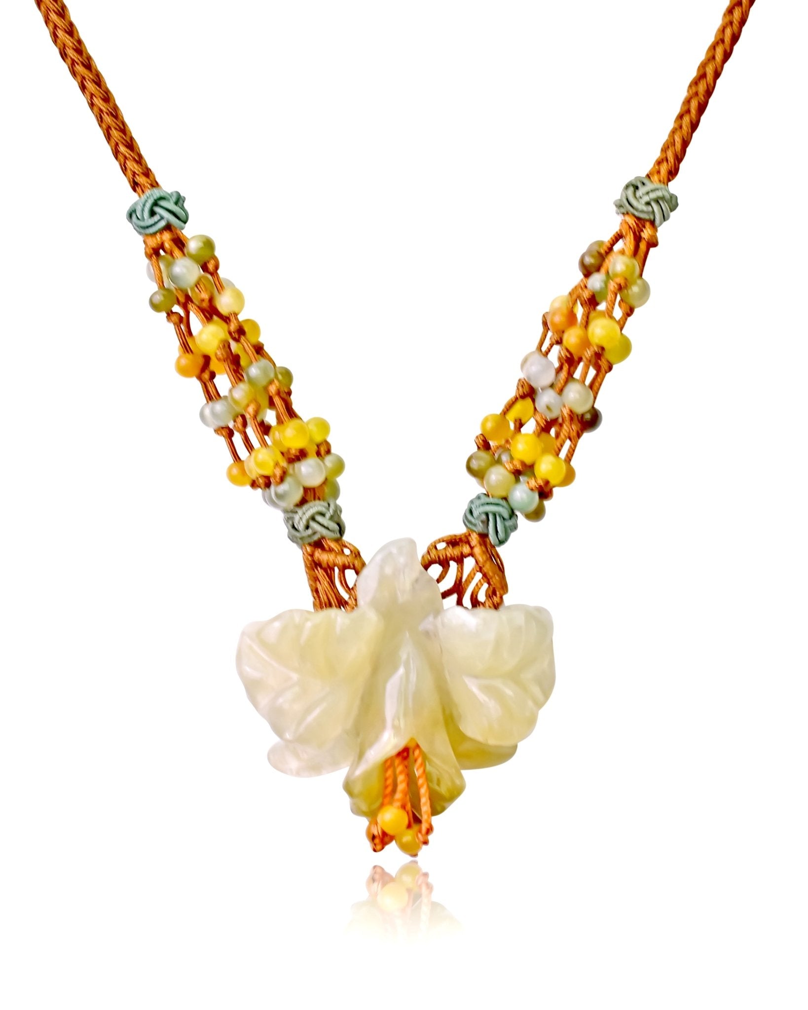 Iris Flower Anniversary Handmade Jewelry Gift Jade Flower Necklace for Her 