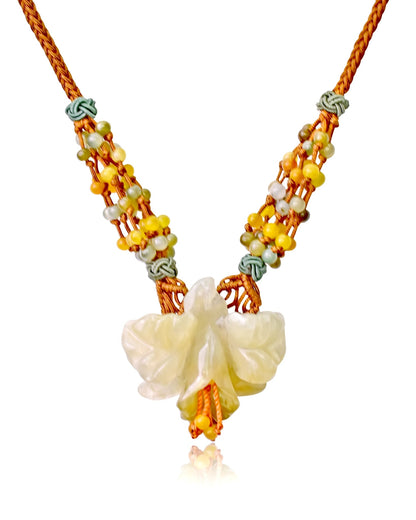 Iris Flower Anniversary Handmade Jewelry Gift Jade Flower Necklace for Her 