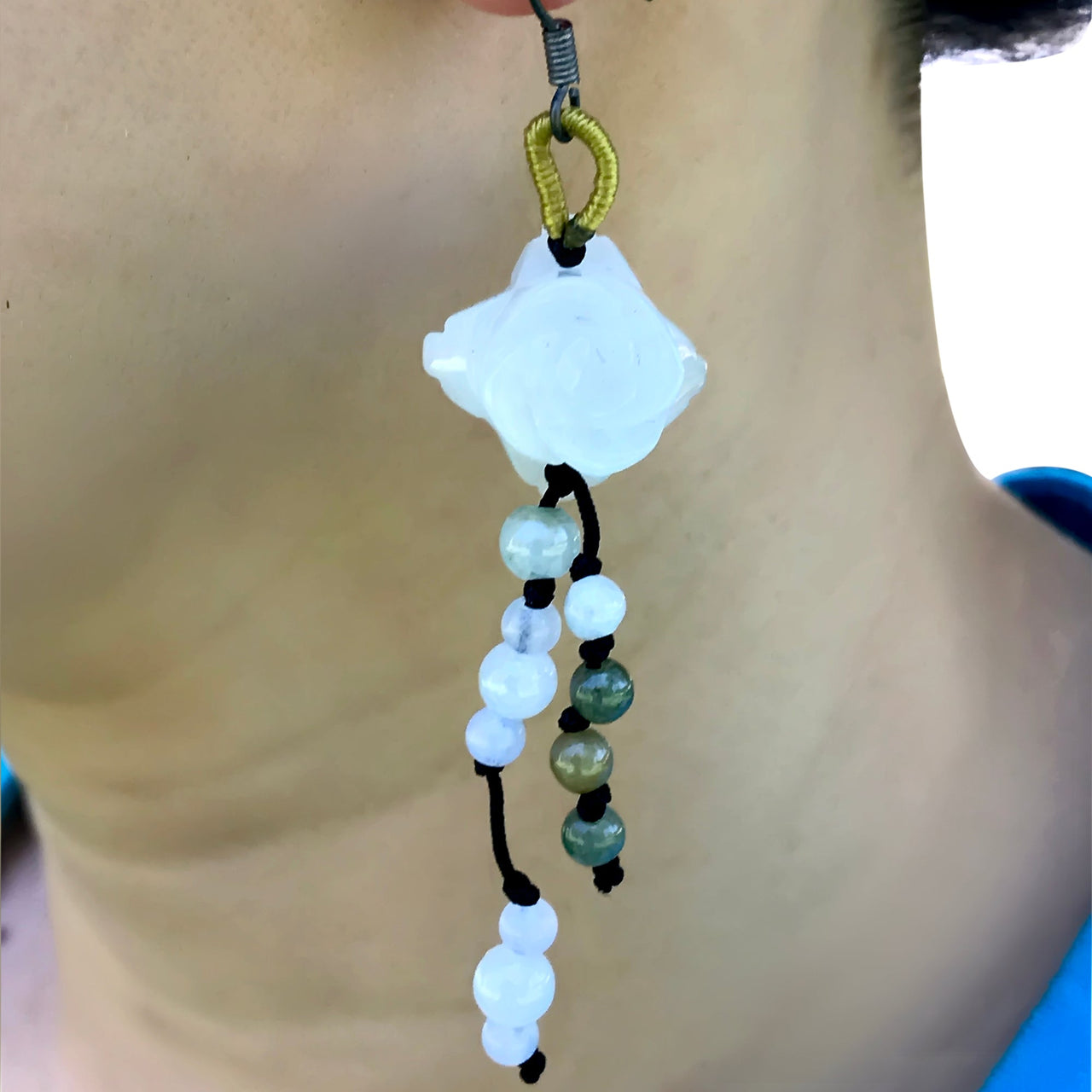 Jade Flower Earrings Gift Full of Grace Elegant Dangle Flower Jade Thoughtful Gifting