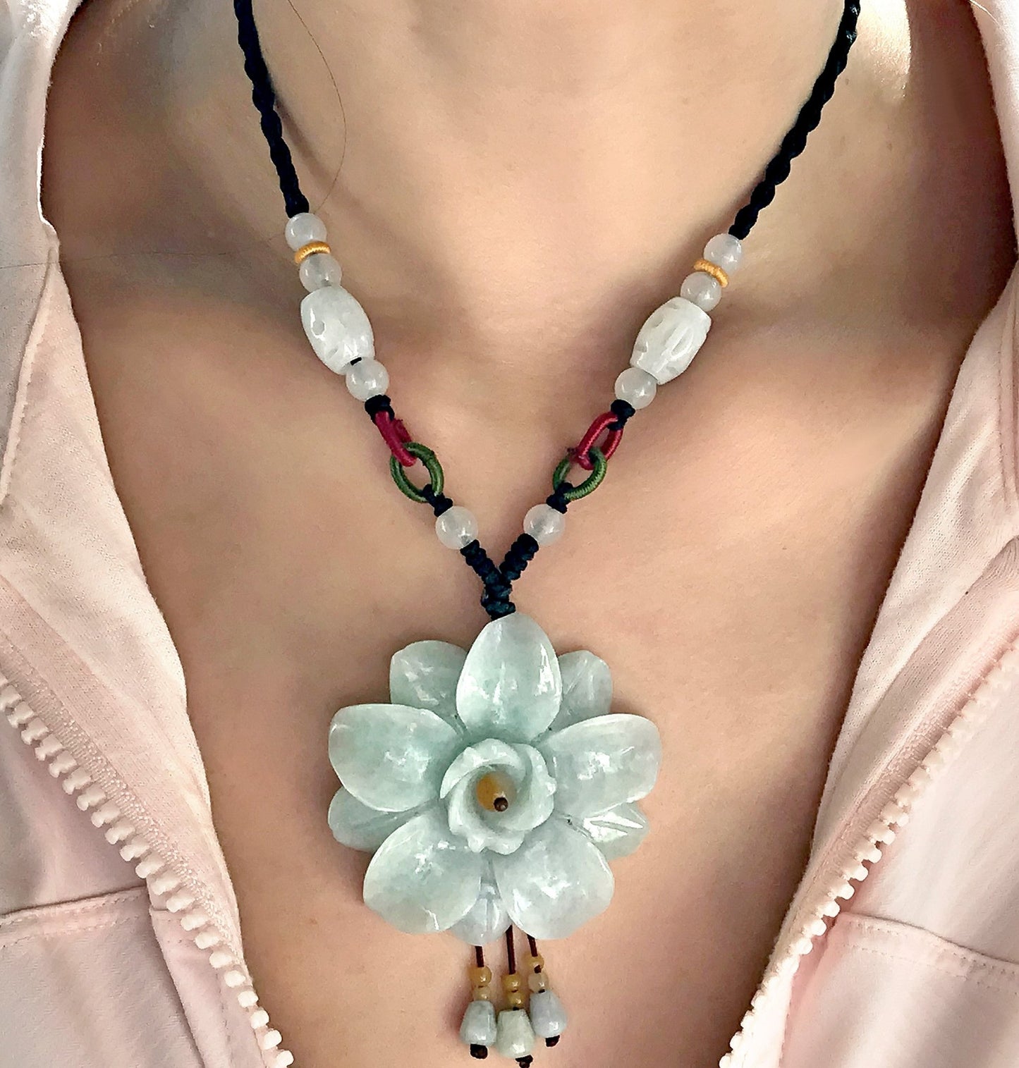 Jade Flower Pendant Large Camellia for Women Birthday or Anniversary 