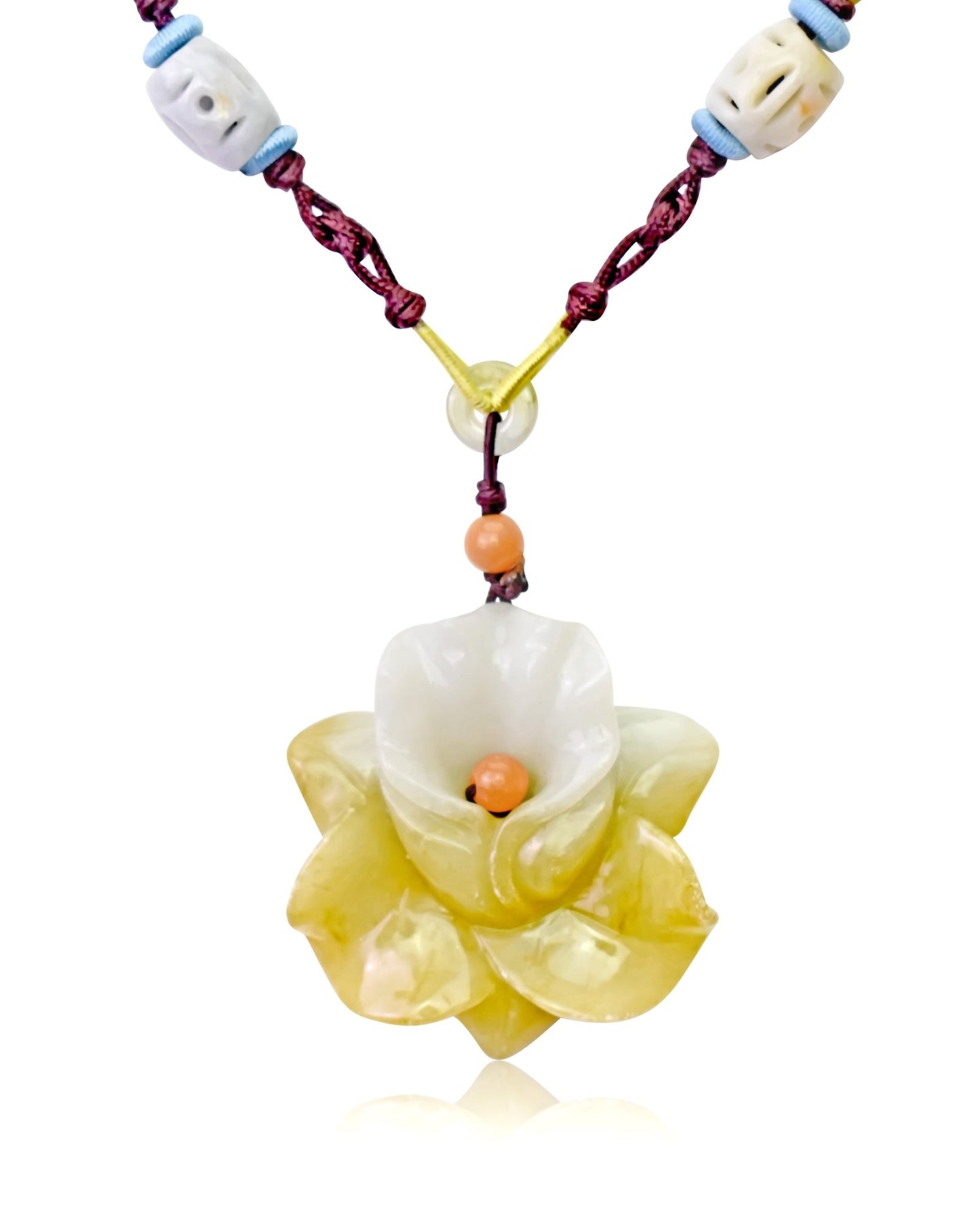 Jade Flower Pendant Orchid Flower Necklace for Birthdays 