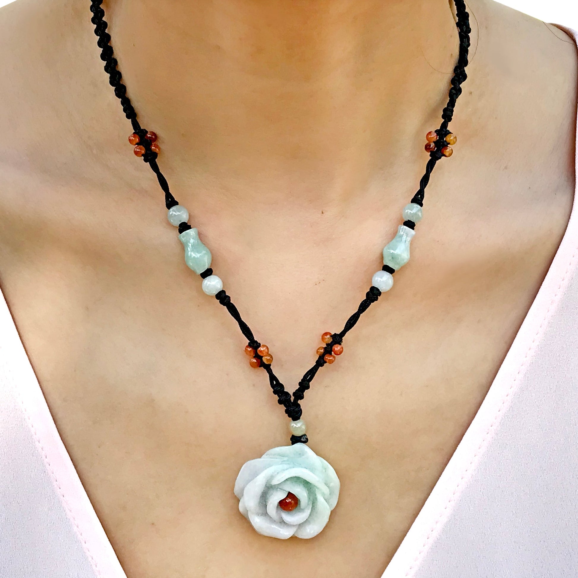 Jade Necklace pendant rose to celebrate love and beauty on her birthday