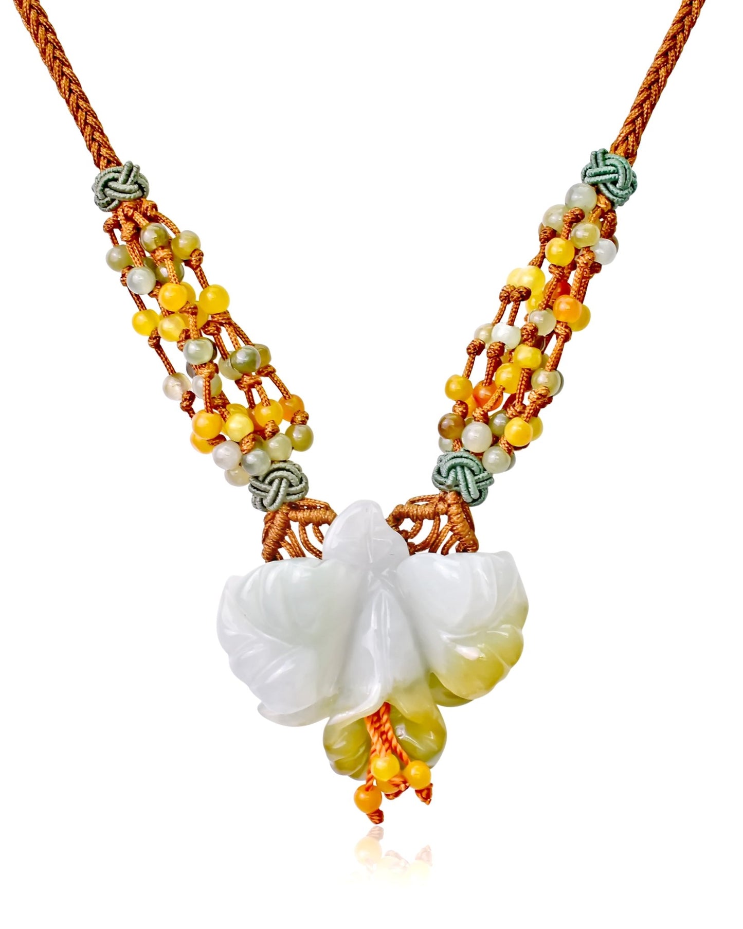 Jade Pendant Iris Flower Necklace 