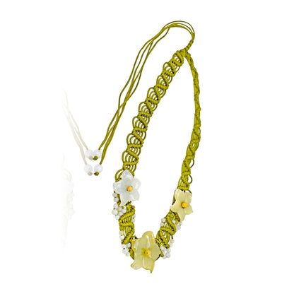 Jade and floral choker necklace with columbine flower white a perfect birthday gift for luck and serenity

