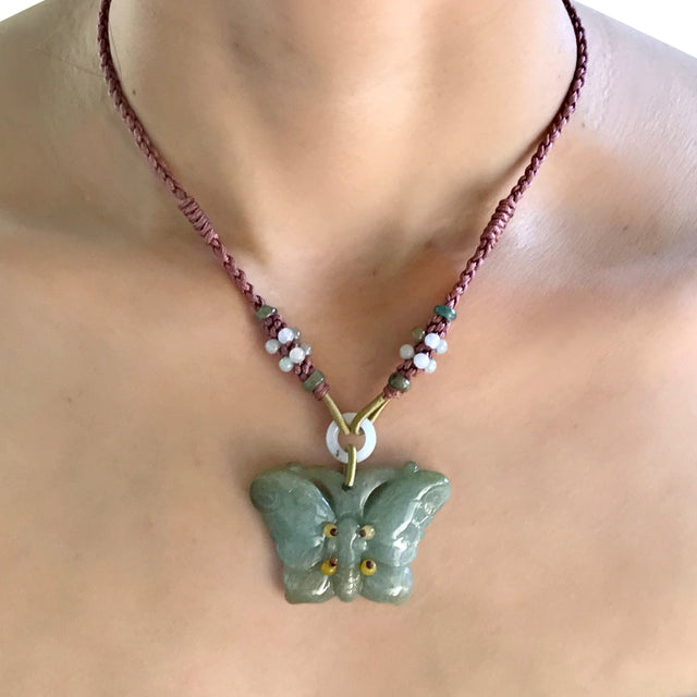 Jade butterfly necklace for Anniversary Gift Delicate Yellow Jade Necklace for Women 