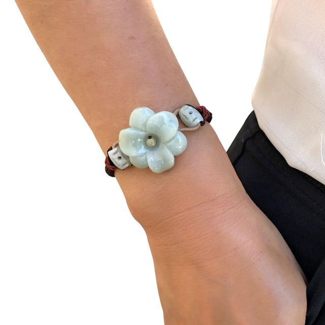 Jade pendant bracelet for women amaryllis flower an uplifting birthday gift symbolizing protection and long life 