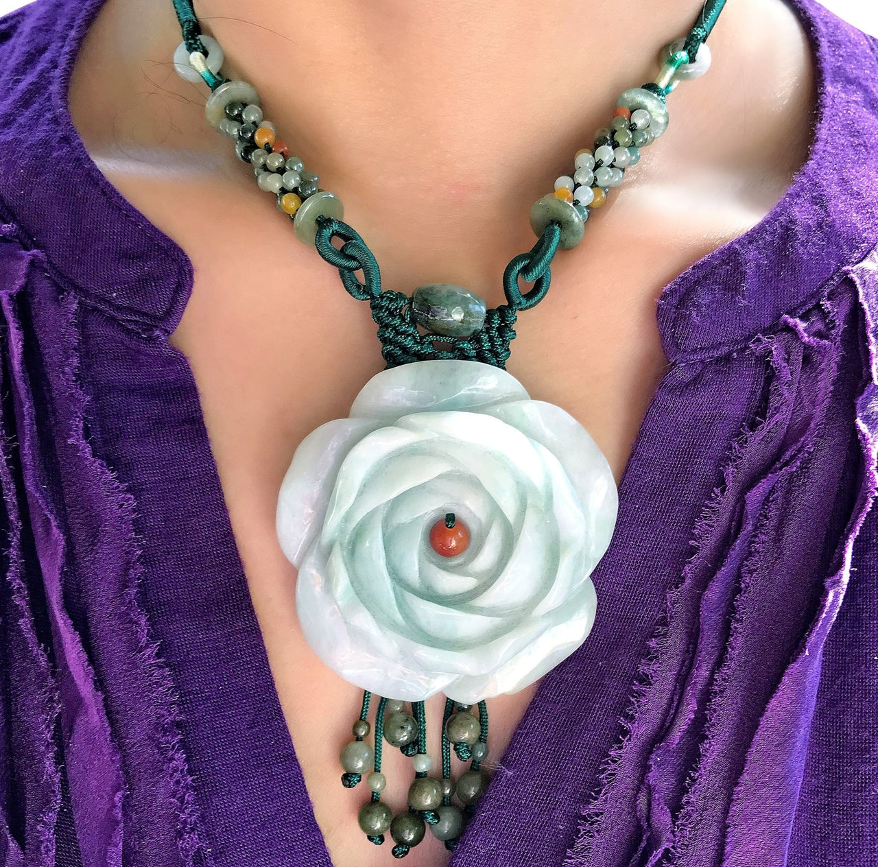 Jade rose necklace with timeless elegance for Mother's Day