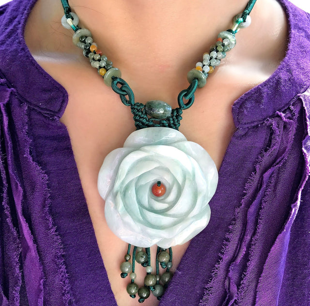 Jade rose necklace with timeless elegance for Mother's Day