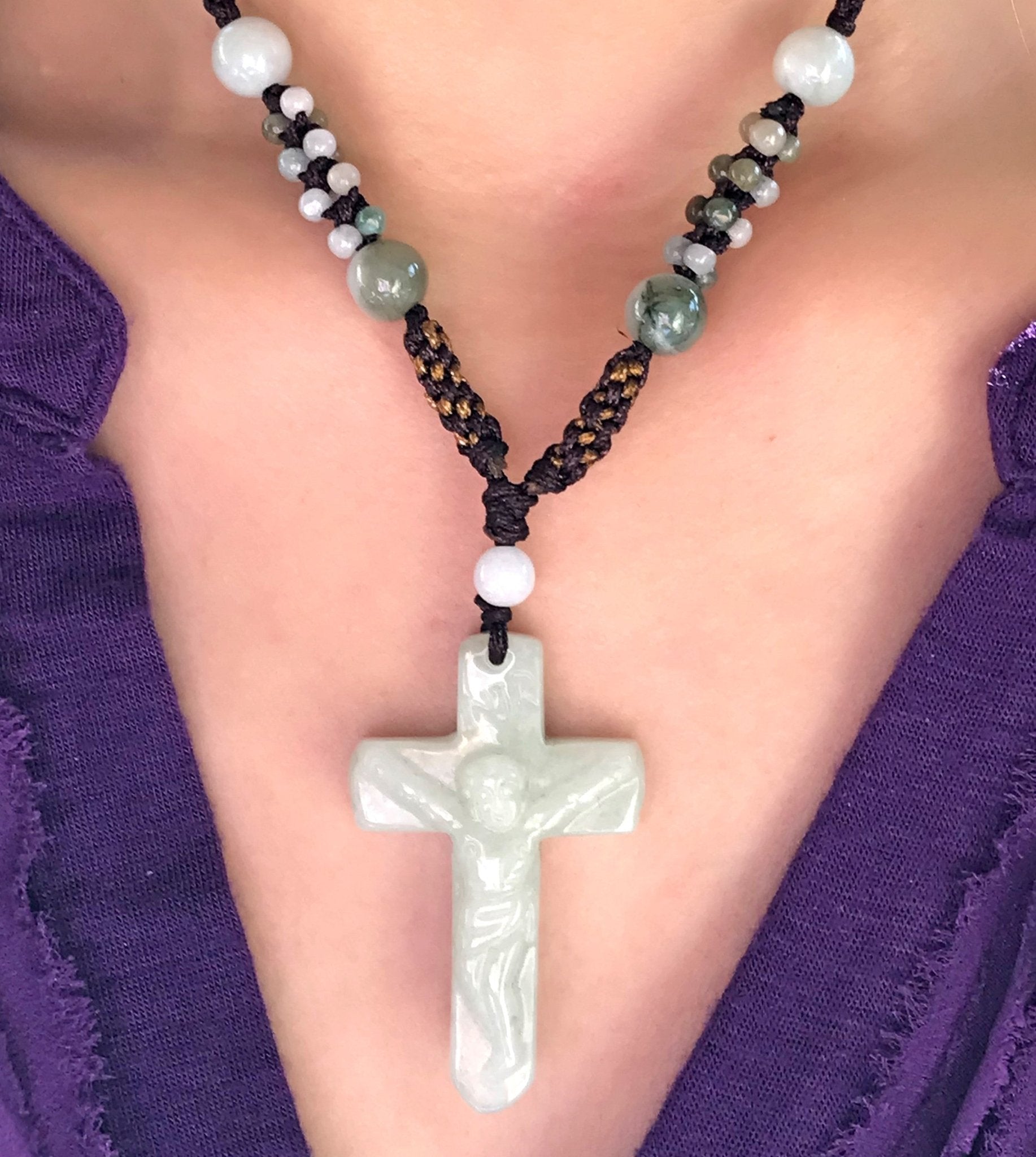 Jesus Cross Necklace Jade Pendant 
