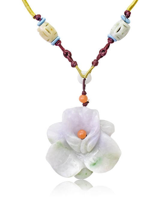 Lavender Jade Necklace Orchid Flower Handmade Jewelry Stunning Orchid Pendant 