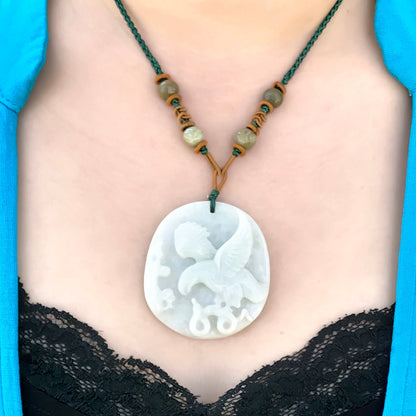 Mens Jade Stone Necklace for Dad Pendant Eagle Handmade Necklace Father’s Day Gift
