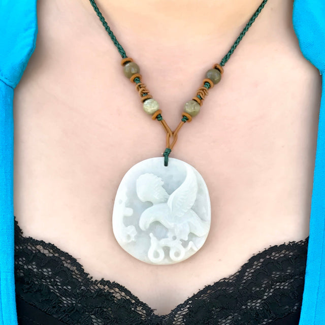Mens Jade Stone Necklace for Dad Pendant Eagle Handmade Necklace Father’s Day Gift