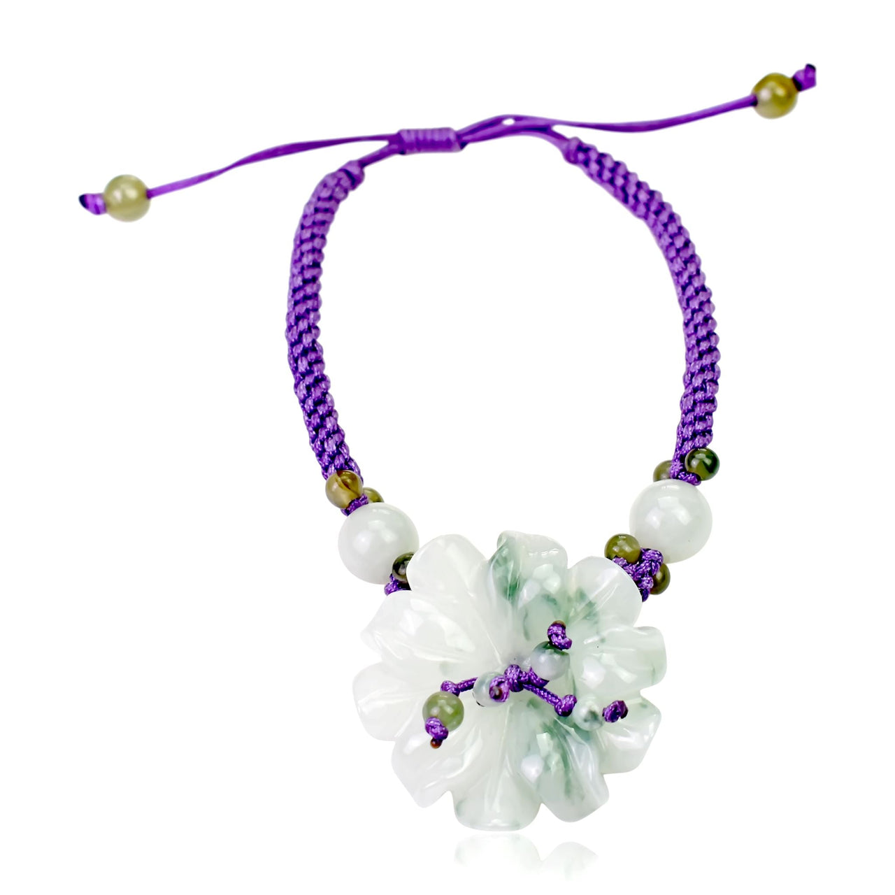 Minimalist pendant bracelet for women a jade and white anemone flower design for balance and longevity