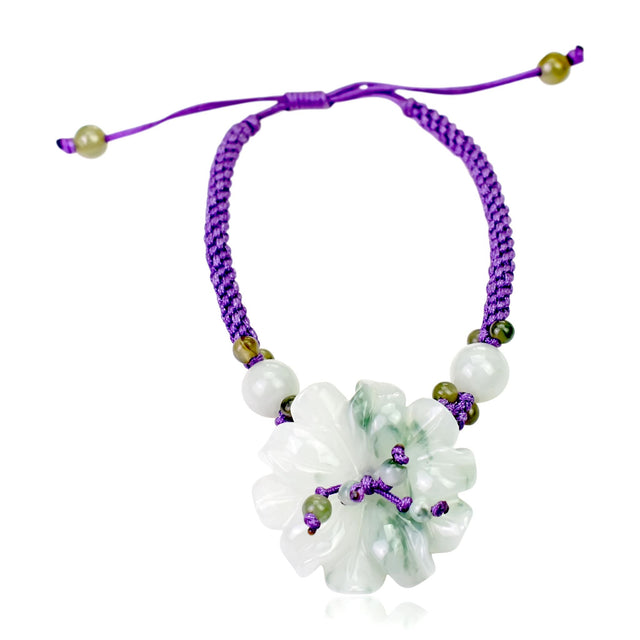 Minimalist pendant bracelet for women a jade and white anemone flower design for balance and longevity