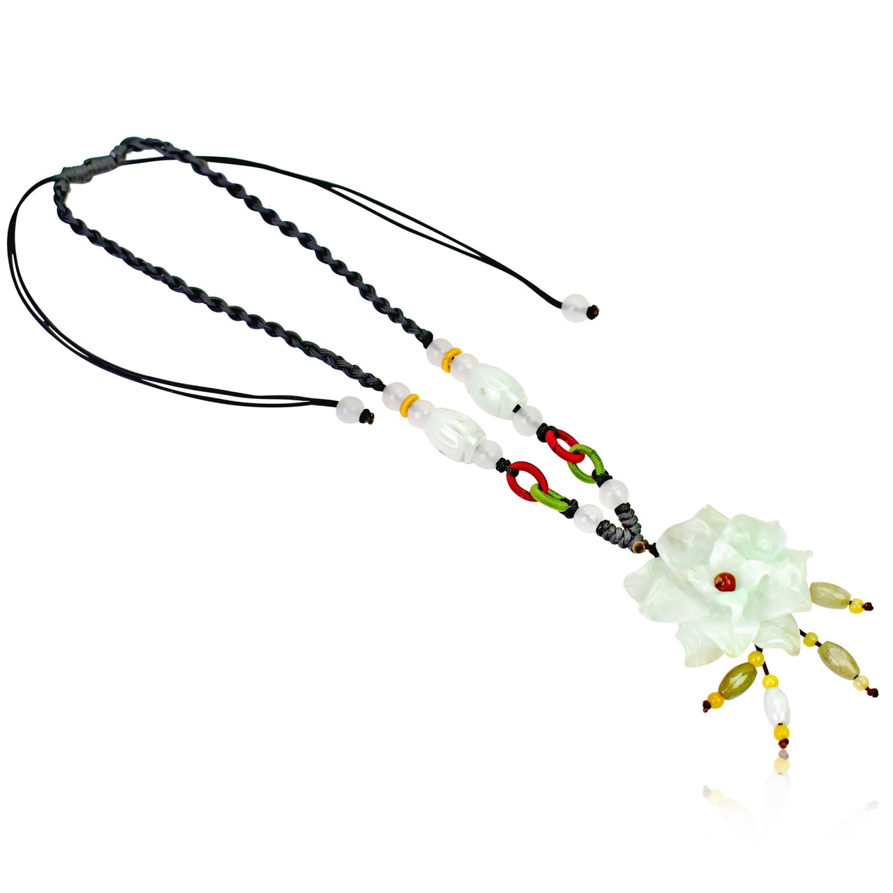 November Birthday Gift Handcrafted with Jade Flower Pendant Handmade Necklace