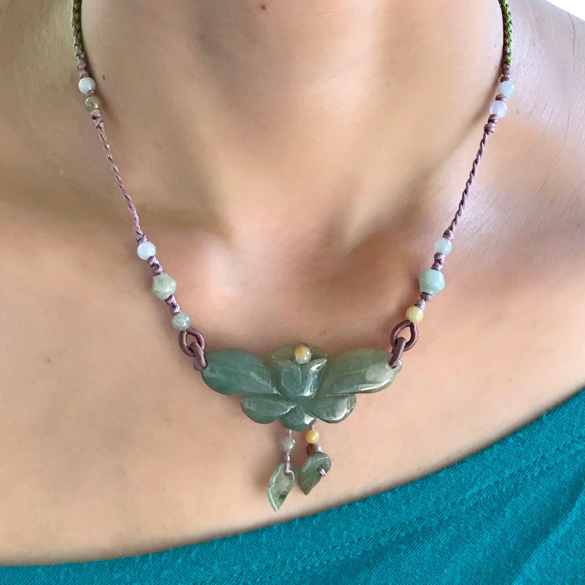 Orchid Butterfly Jade flower pendant with serene elegance for birthdays