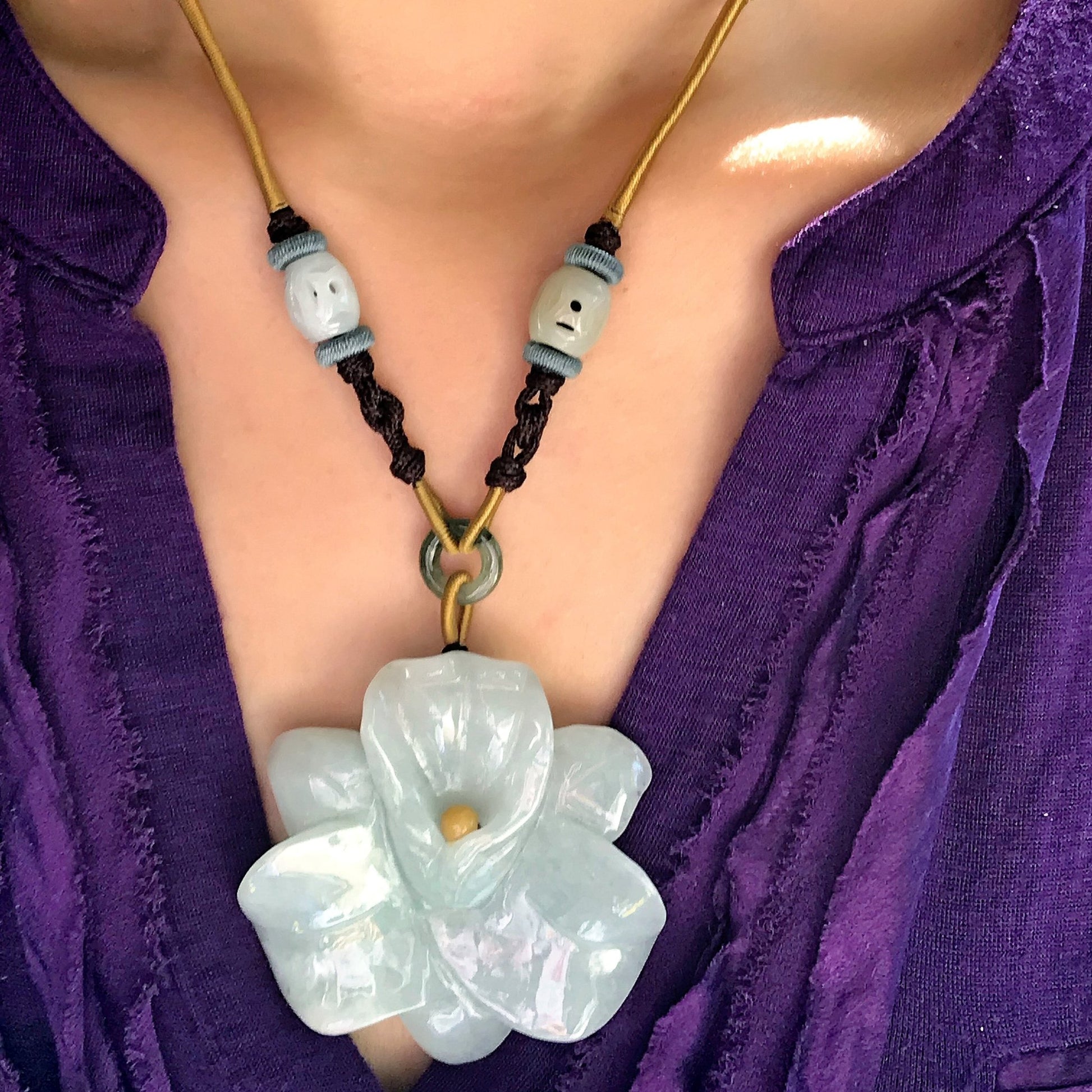 Orchid Flower handmade jewelry featuring a stunning orchid pendant Floral-inspired jade flower necklace for women
