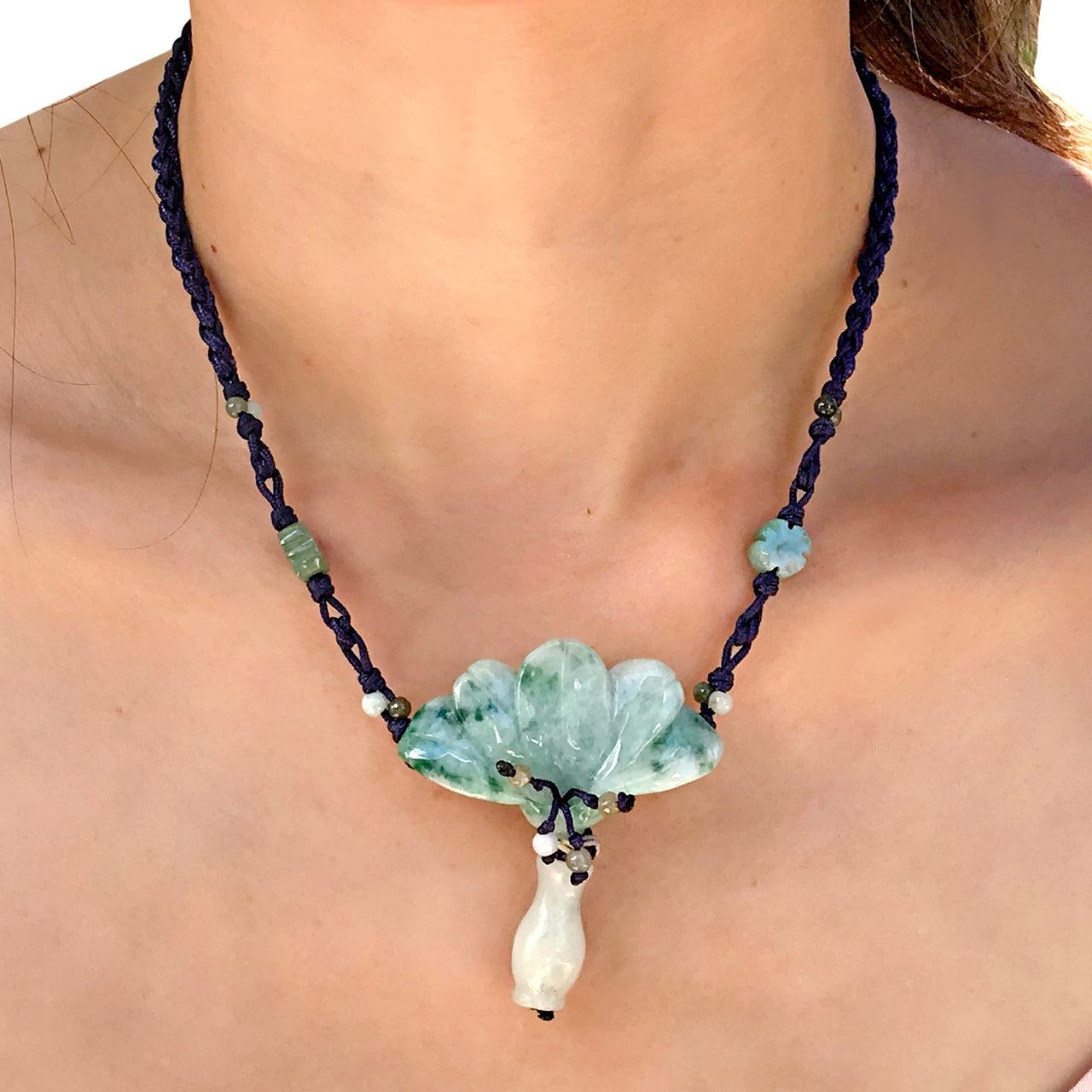Peacock Flower Designer Necklace for Women a Unique Valentine’s Day Jewelry with Jade