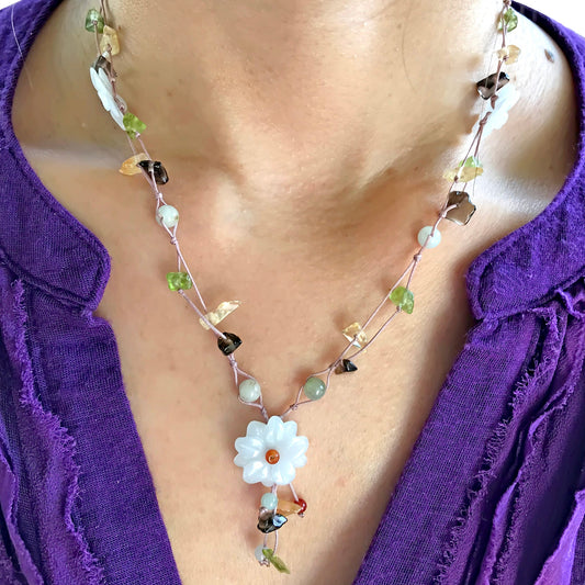 Pear Blossom Flower for Women Crystal Flower Necklace for Peace and Positive Energy Anniversary Gift to Celebrate Love