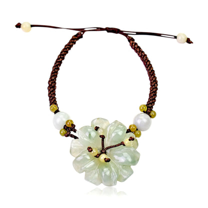 Pendant bracelet with white anemone flower a unique Valentine's Day jewelry for grounding and serenity