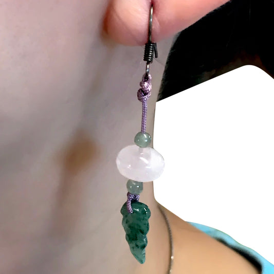 Pink Beaded Earrings with Green Leaf with Pink for Lady Valentine’s Day Gift for Self-Love and Healing