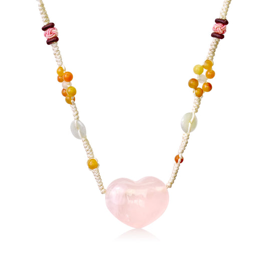 Pink Quartz Heart Pendant for Women Pink Choker Handcrafted Valentine’s Day Gift Romantic Jewelry That Glows with Love