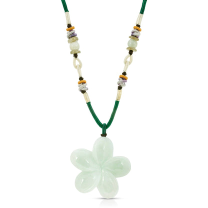 Plumeria Flower Necklace with Jade Hawaiian Floral Necklace for Women
