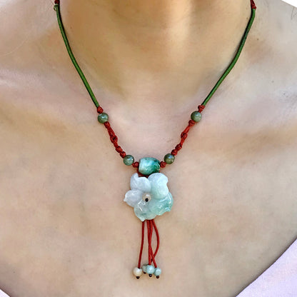 Rocky Mountain Columbine Flowers  for Women Pendant Necklace with Stone a Meaningful Jade Gift for Mother's Day