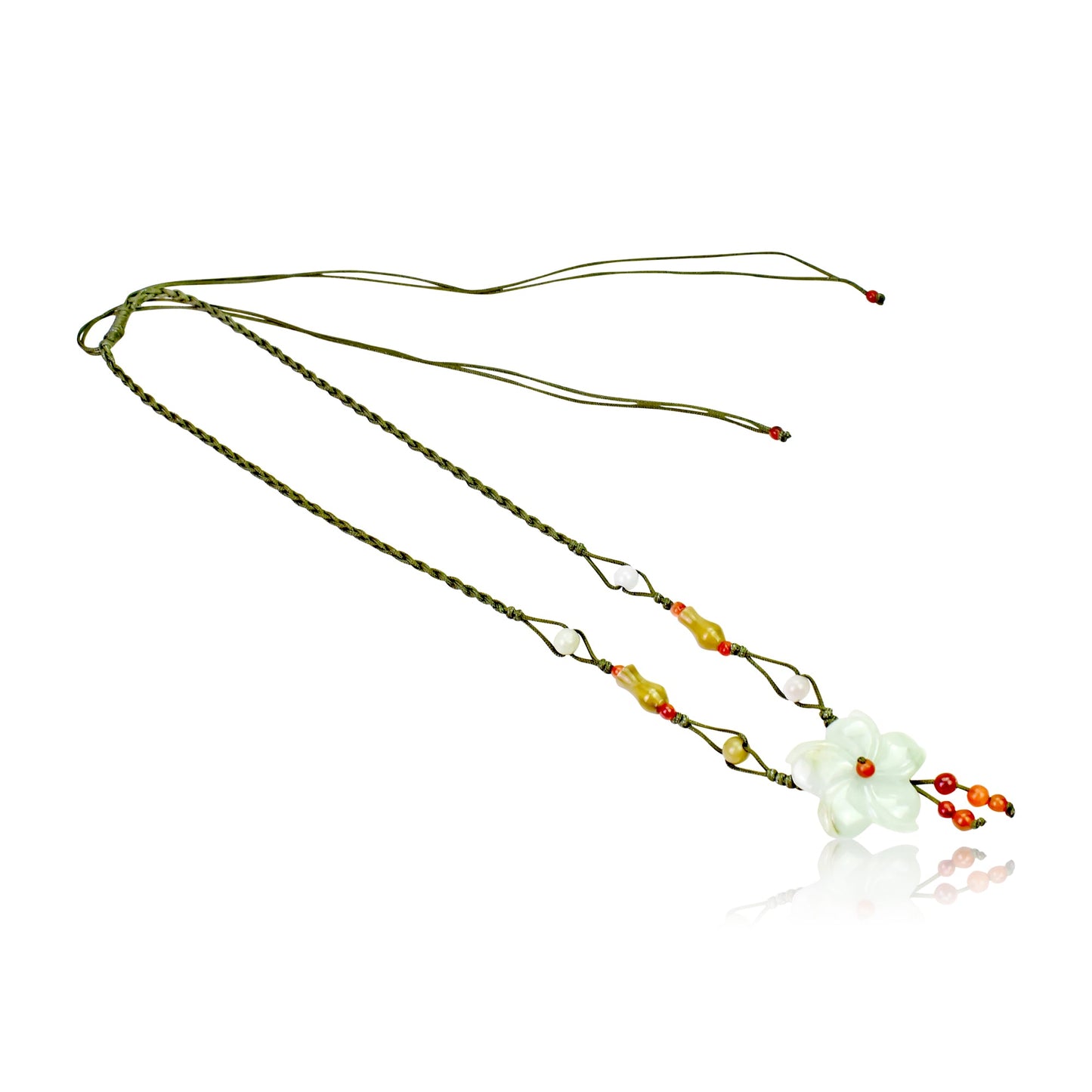 Rocky Mountain columbine flower pendant with green gem a protective jade jewelry for women, ideal for anniversary gift