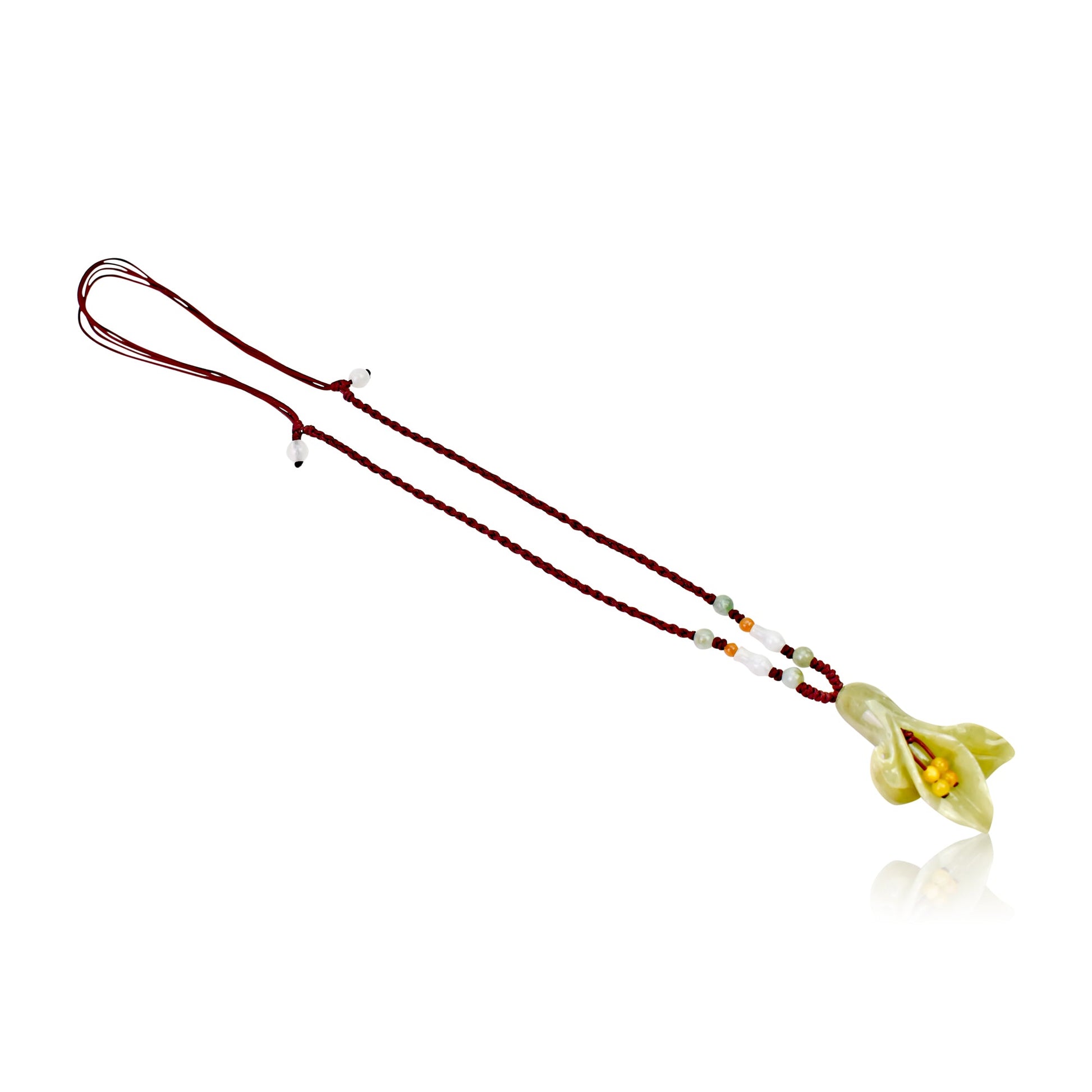 Romantic calla lily jewelry – jade flower necklace blessing women with good luck, emotional grounding, and protective beauty ideal for anniversary gift