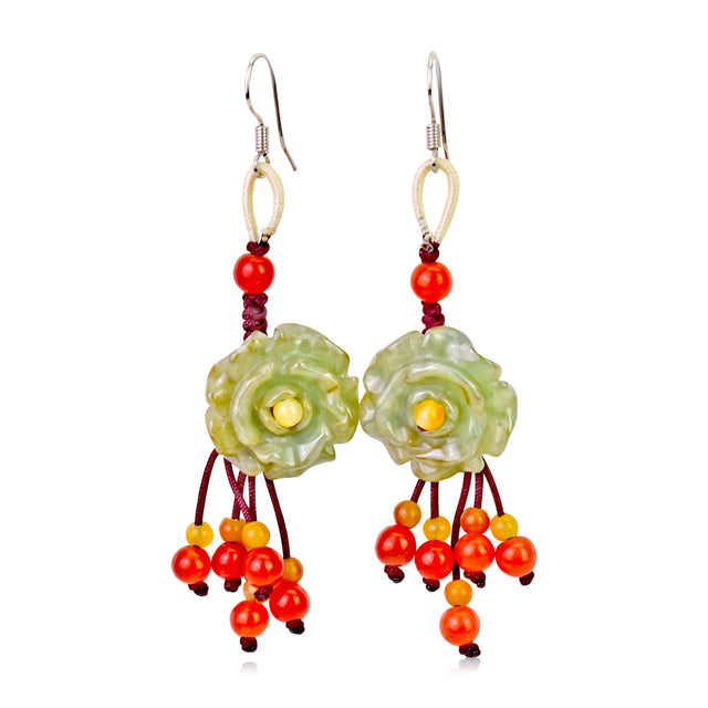 Rose Earrings Jade Dangle Earrings That Shine with Elegance and Charm a Gift She’ll Treasure Forever