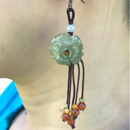 Rose Earrings for Mother’s Day Rose Earrings Sterling Silver for Women Jade Dangle Earrings a Gift She’ll Treasure Forever