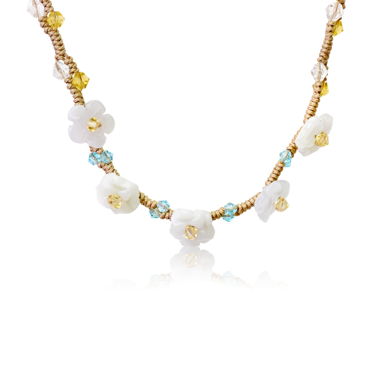 Scarlet Pimpernel Flower a Floral Gemstone Necklace for Women 