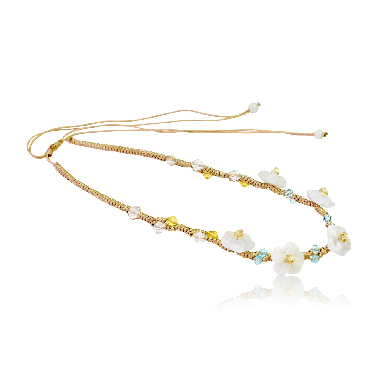Scarlet pimpernel flower a floral gemstone necklace for women celebrate Mother's Day with the protective power of jade