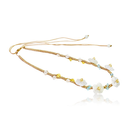Scarlet pimpernel flower a floral gemstone necklace for women celebrate Mother's Day with the protective power of jade