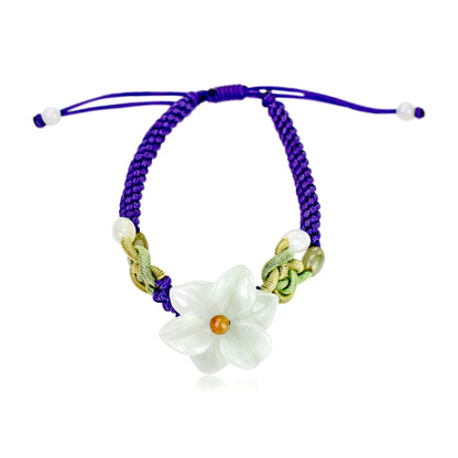 Stargazer Flower White Inspired Jade Bracelet for Women Anniversary Gift