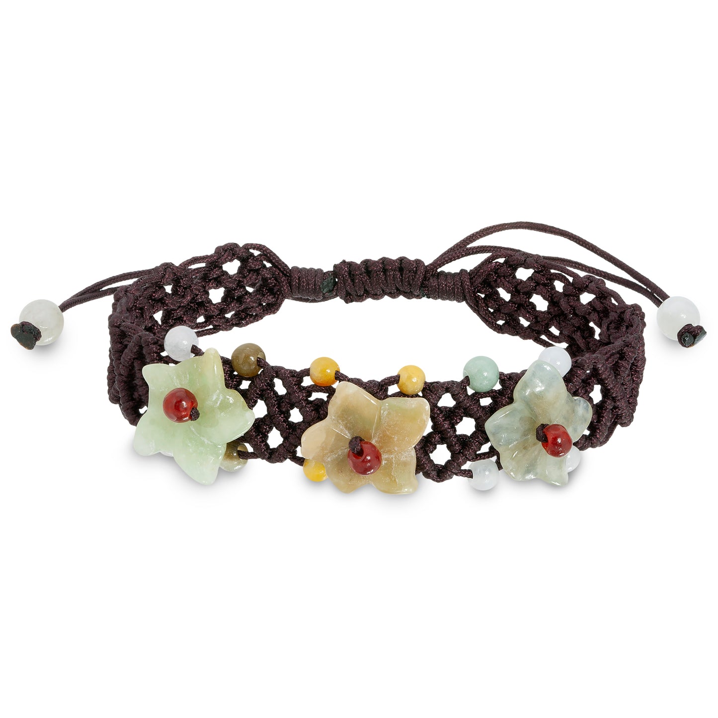 Crafted from Premium Jade: The Breath of Heaven Flower Bracelet made with Brown Cord