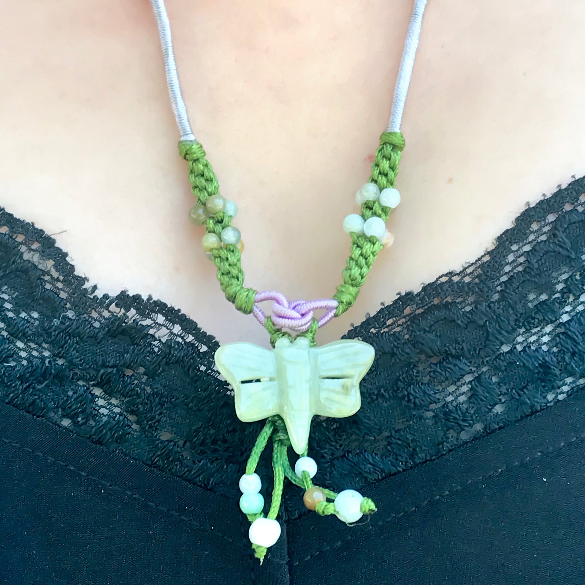 Symbolic Jade Dragonfly Pendant Necklace Uplifting Jewelry Gift for Women Mother's Day Gift