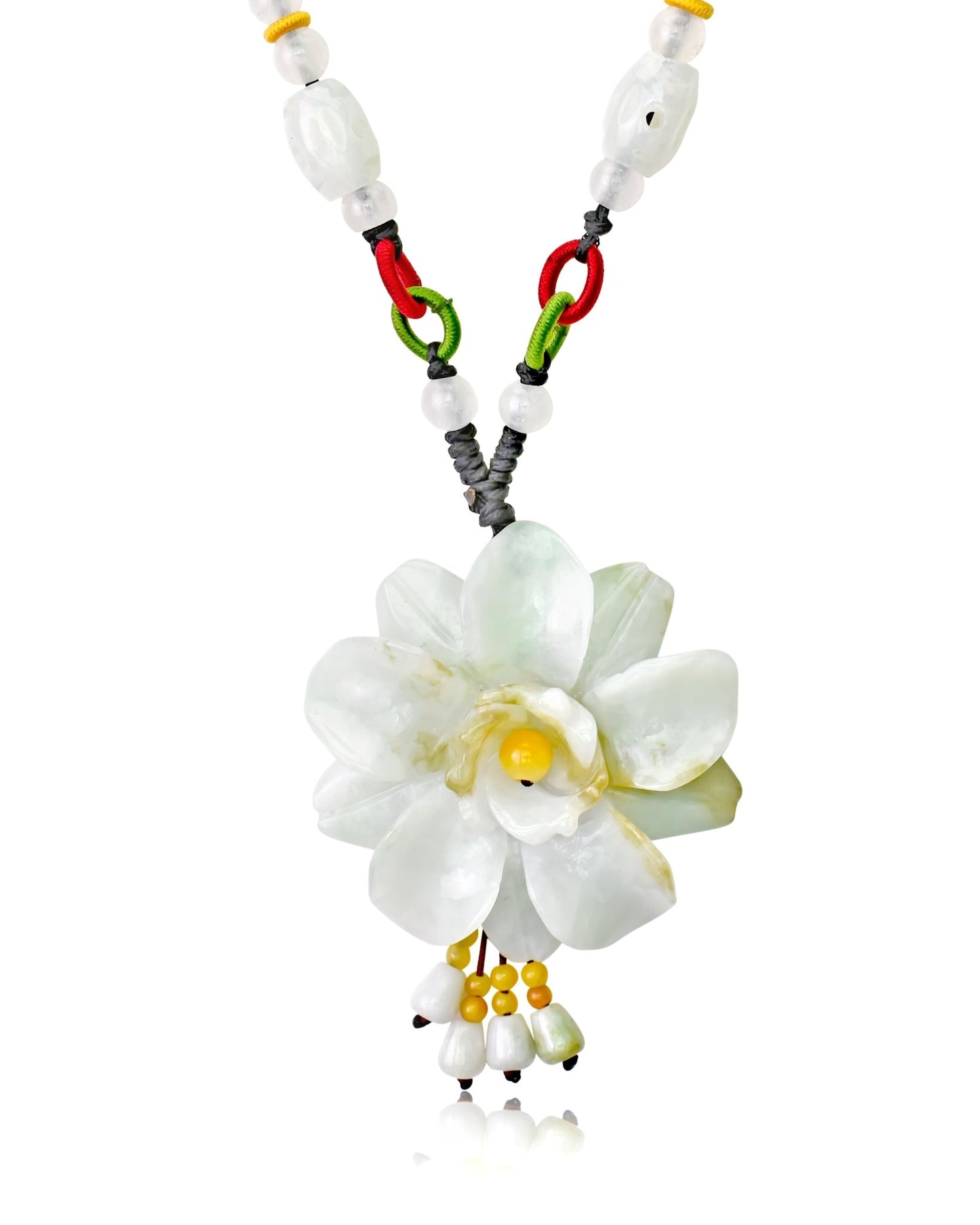 Timeless double camellia jade flower necklace for grace, charm, and elegance