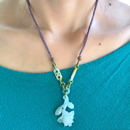 Timeless white protea and jade floral necklace charm for women for harmony, peace, and personal strength birthday gift