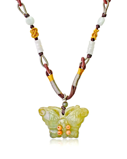 Yellow Jade Necklace an Unforgettable Anniversary Gift Butterfly Engraved Necklace for Women