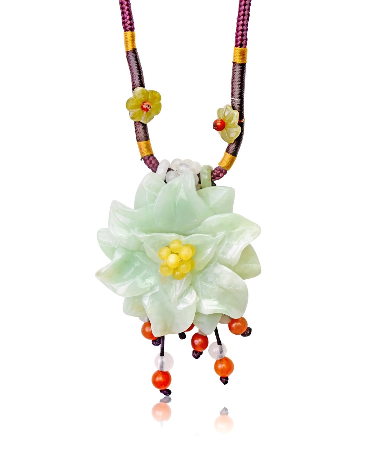 Valentine’s Day Gift for Women a Handmade Jade Necklace with Scabiosa Flower Accent