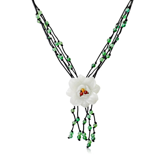 Valentine’s Day Jewelry for Women a Campanula Flower and Jade Pendant Necklace for Her