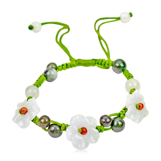 White Cherry Blossom for Women White Jade Bracelet for Valentine’s Day Gift