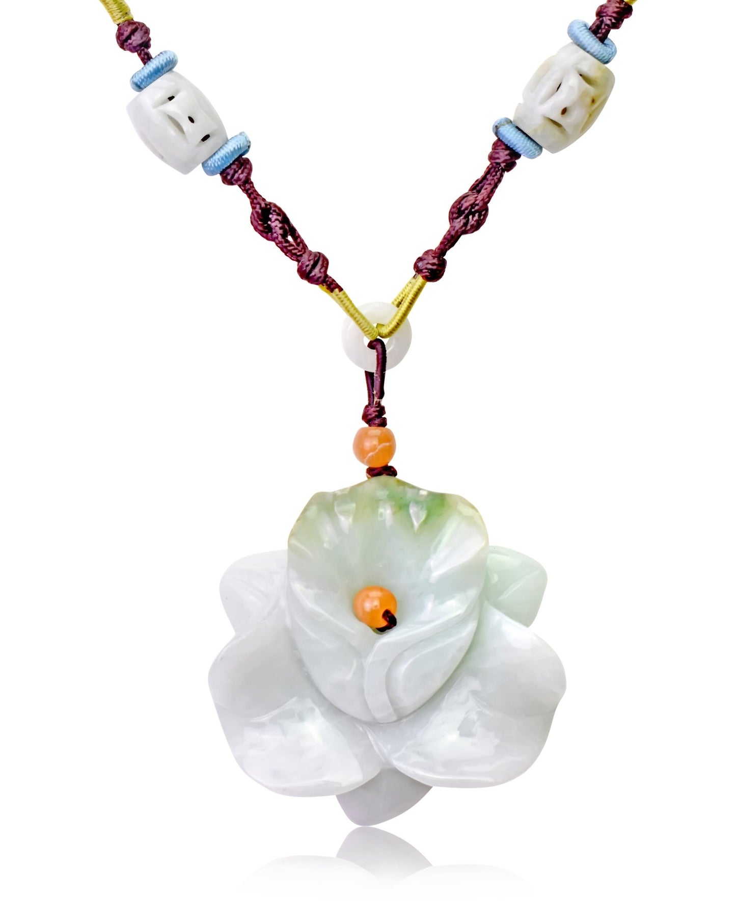 White jade pendant orchid flower personalized birth flower necklace for mom