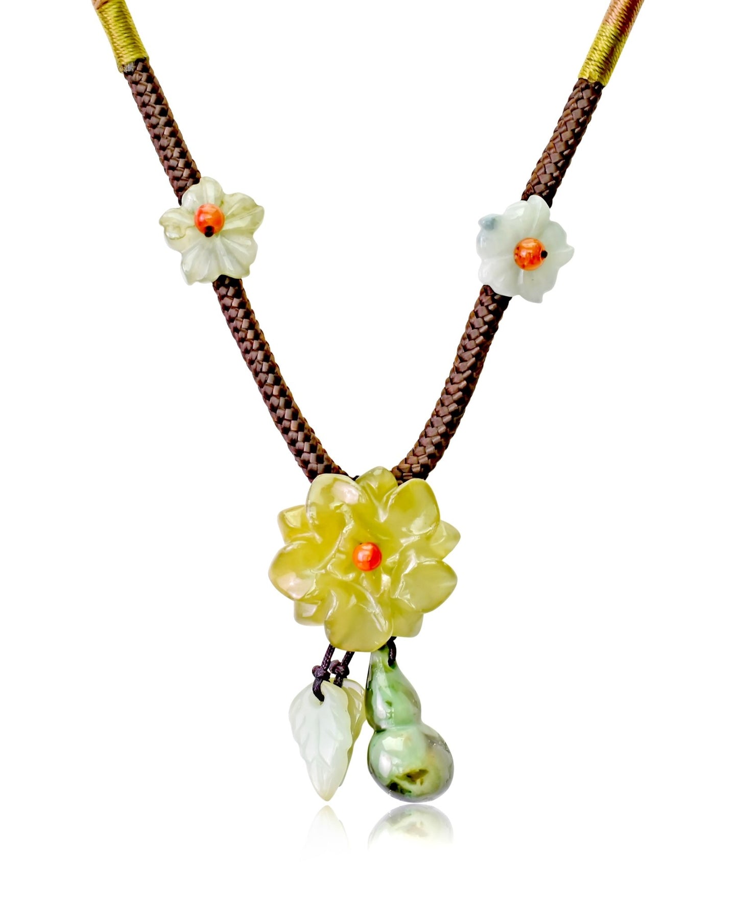 Women Beautiful Camellia Flower Yellow Jade Necklace for Her 