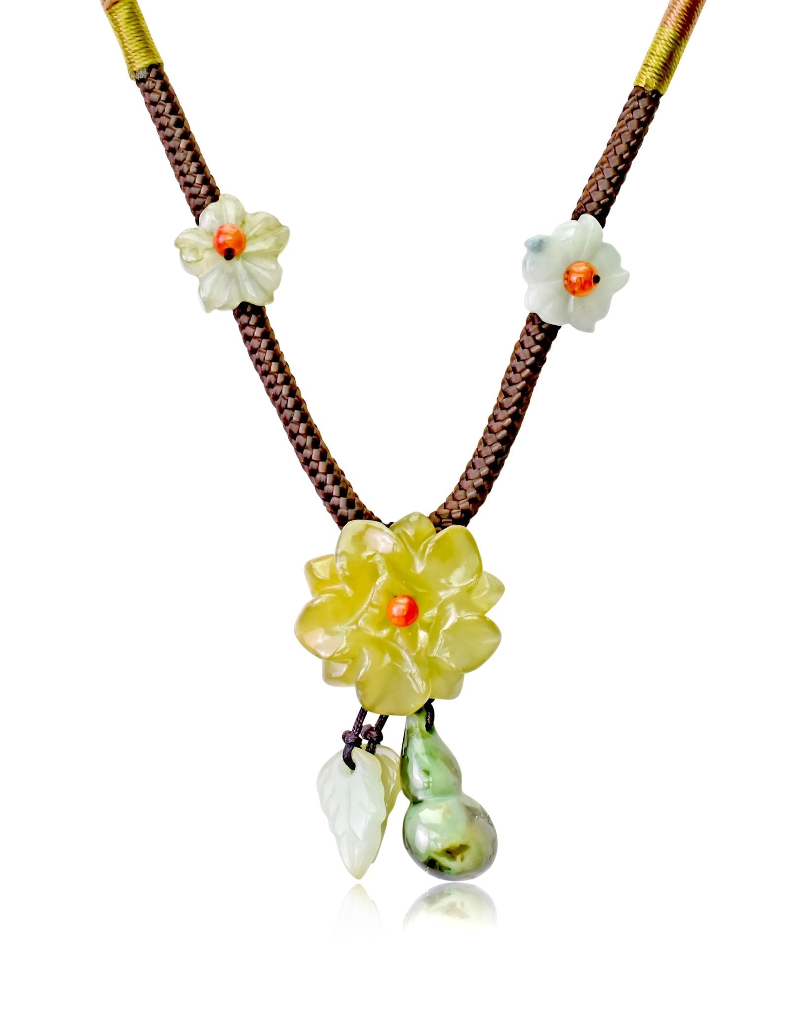 Women Beautiful Camellia Flower Yellow Jade Necklace for Her 