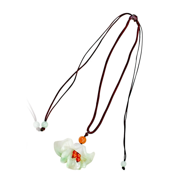 Women's jade necklace with fan flower for women an uplifting gift idea for holidays and Mother's Day